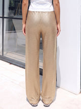 Sparkly Metallic Drawstring Tie Low Waist Wide Leg Resort Pants