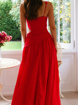 Asymmetrical V Neck Draped Waist Resort Cutout Maxi Sundress