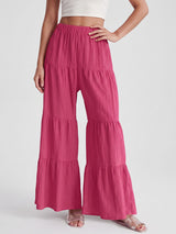 Boho Chic Tiered Flare High Waist Resort Crinkle Wide Leg Pants
