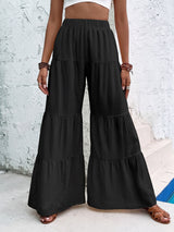 Boho Chic Tiered Flare High Waist Resort Crinkle Wide Leg Pants