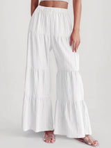 Boho Chic Tiered Flare High Waist Resort Crinkle Wide Leg Pants