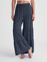 Boho Chic Tiered Flare High Waist Resort Crinkle Wide Leg Pants