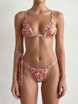 Boho Floral Strappy Scrunch Cheeky Triangle Two Piece Bikini Set