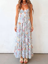 Boho Floral Sweetheart Empire Waist Resort Babydoll Cami Maxi Sun Dress