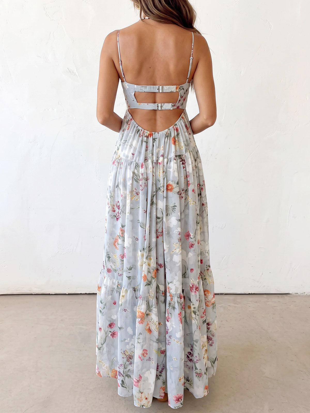 Boho Floral Sweetheart Empire Waist Resort Babydoll Cami Maxi Sun Dress