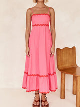 Boho Ric Rac Square Neck Empire Waist Resort Babydoll Slip Maxi Dress