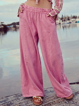 Boho Side Tie High Waist Wide Leg Linen Blend Resort Palazzo Pants
