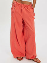 Boho Side Tie High Waist Wide Leg Linen Blend Resort Palazzo Pants