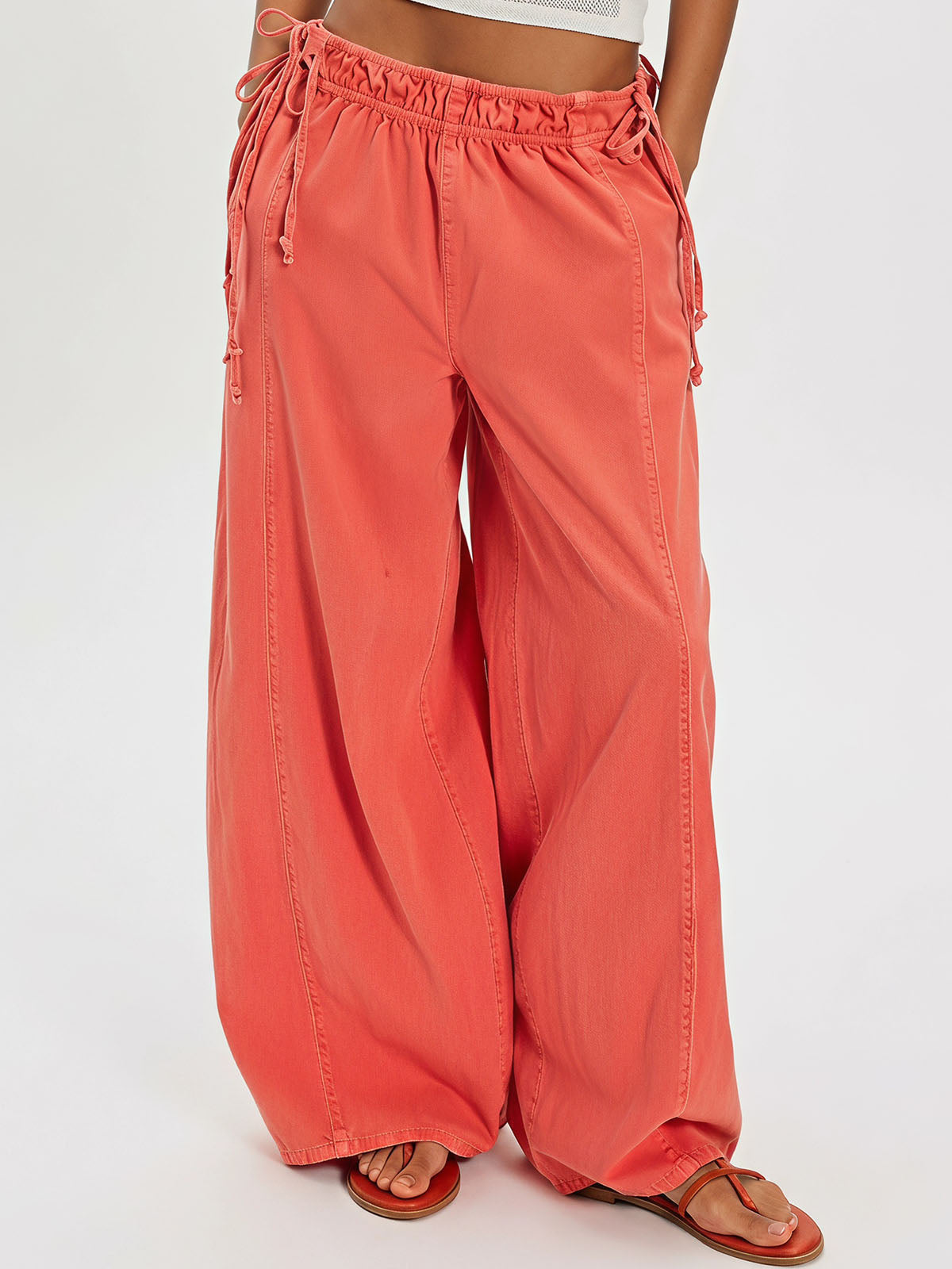 Boho Side Tie High Waist Wide Leg Linen Blend Resort Palazzo Pants
