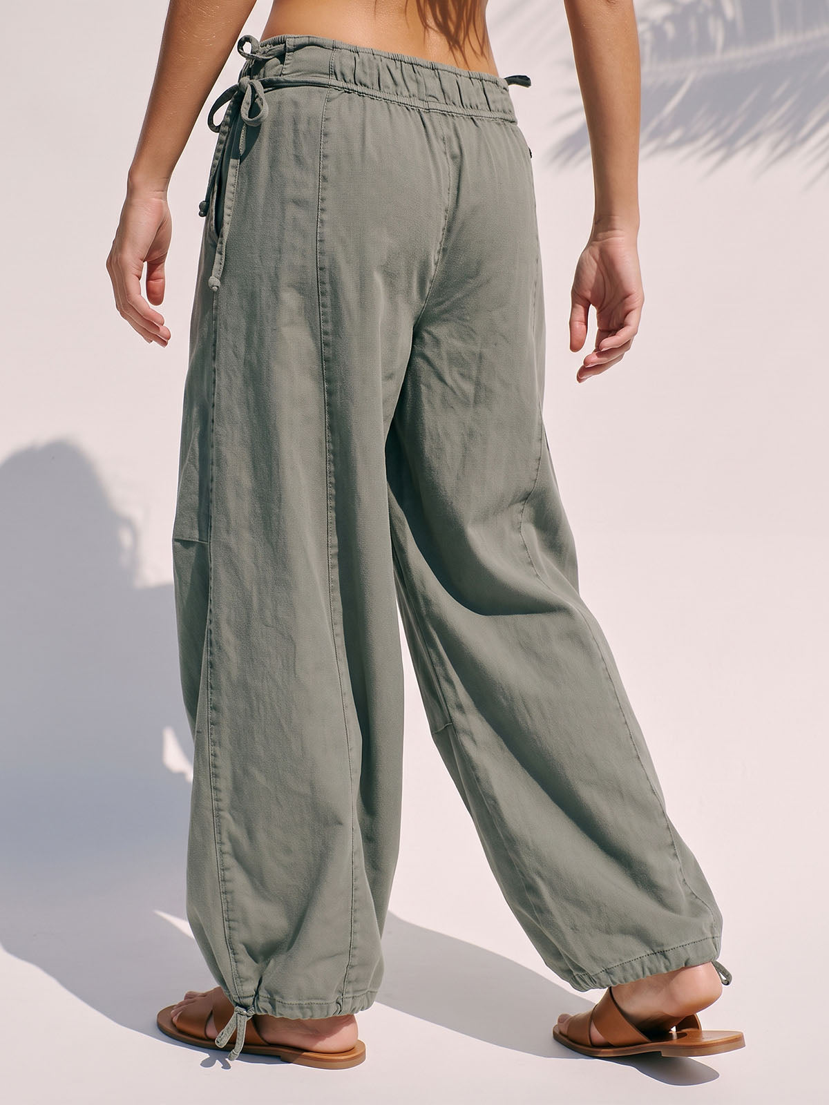 Boho Side Tie High Waist Wide Leg Linen Blend Resort Palazzo Pants