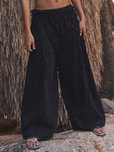 Boho Side Tie High Waist Wide Leg Linen Blend Resort Palazzo Pants