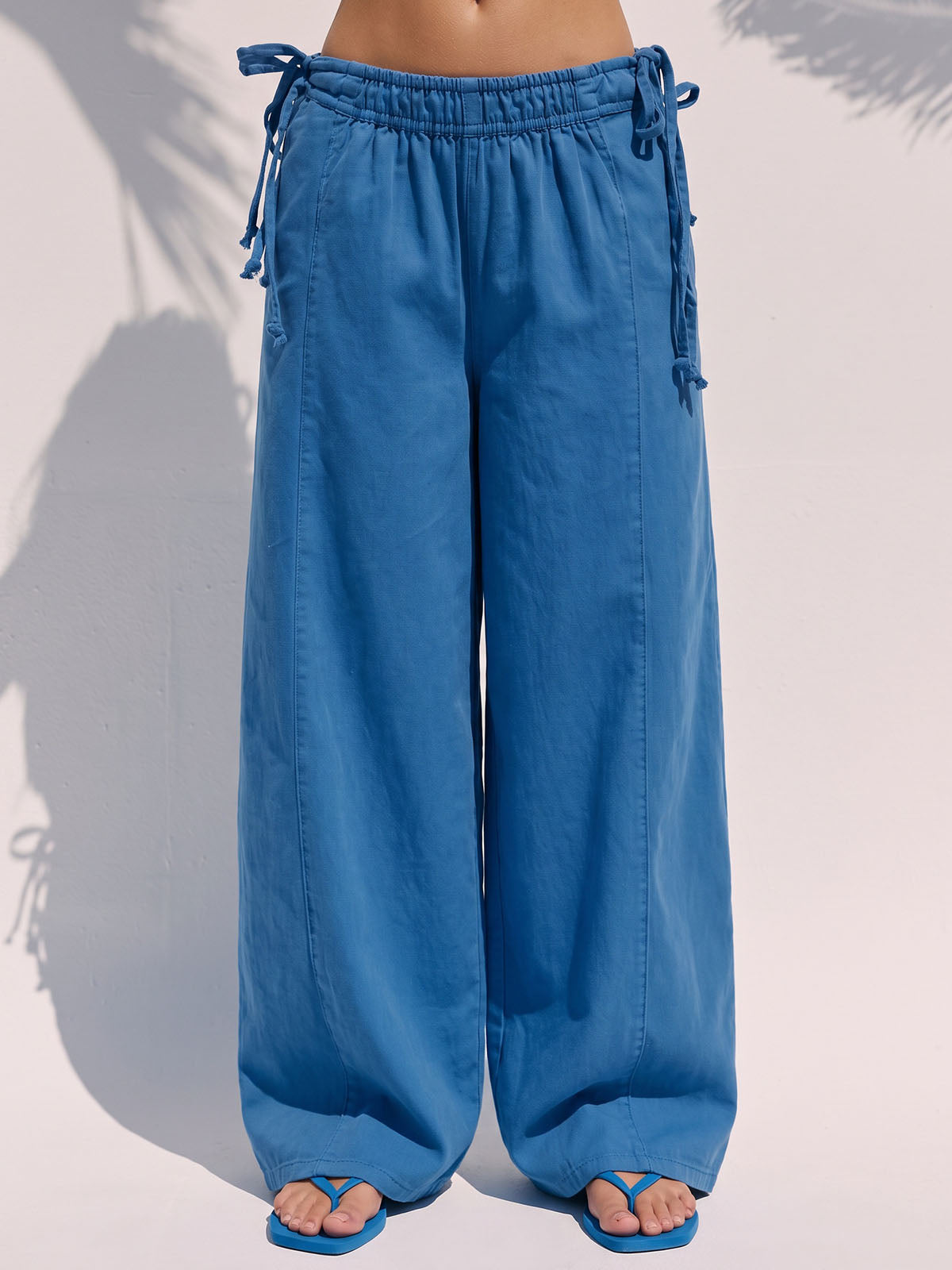 Boho Side Tie High Waist Wide Leg Linen Blend Resort Palazzo Pants