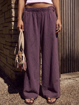 Boho Side Tie High Waist Wide Leg Linen Blend Resort Palazzo Pants