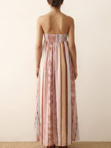 Boho Strapless Empire Waist Smocked Back Resort Striped Maxi Dress