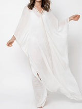 Braided Rope V Neck Wide Sleeve Oversized Resort Kaftan Maxi Dress