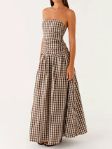 Breezy Ruched Strapless Drop Waist Resort Fit & Flare Maxi Dress