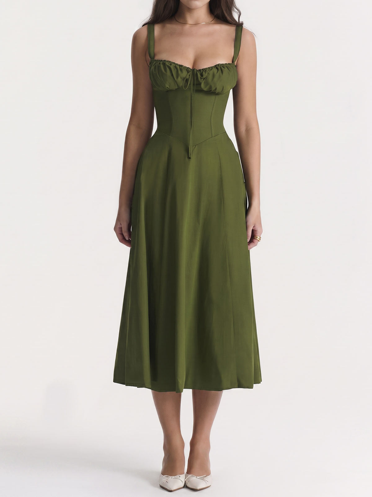 Breezy Tie Front Sweetheart Fit Flare Lace Up Resort Slit Midi Sundress