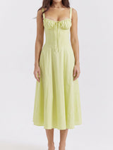 Breezy Tie Front Sweetheart Fit Flare Lace Up Resort Slit Midi Sundress