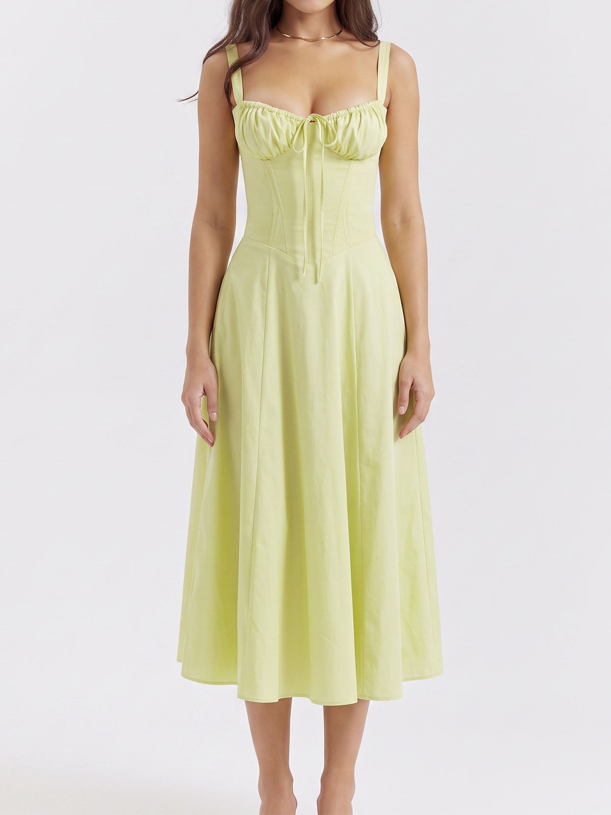 Breezy Tie Front Sweetheart Fit Flare Lace Up Resort Slit Midi Sundress