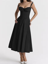 Breezy Tie Front Sweetheart Fit Flare Lace Up Resort Slit Midi Sundress