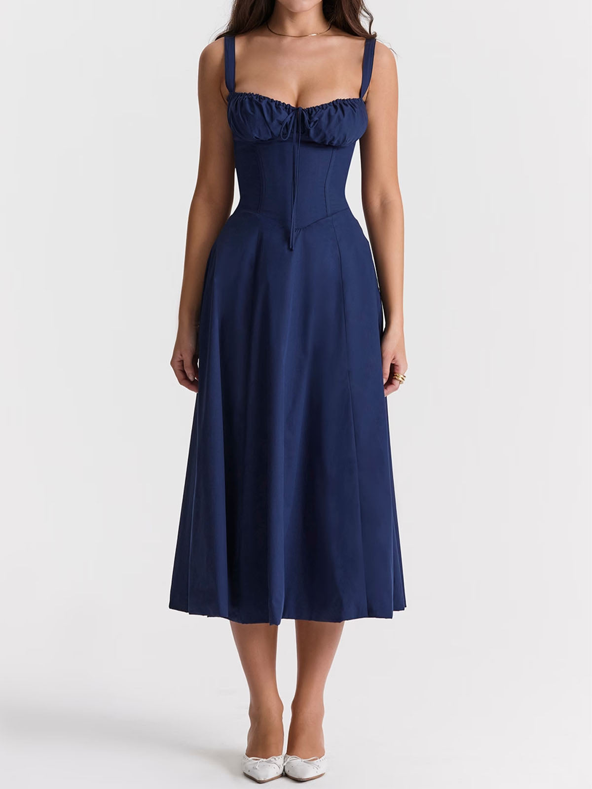 Breezy Tie Front Sweetheart Fit Flare Lace Up Resort Slit Midi Sundress