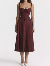 Breezy Tie Front Sweetheart Fit Flare Lace Up Resort Slit Midi Sundress