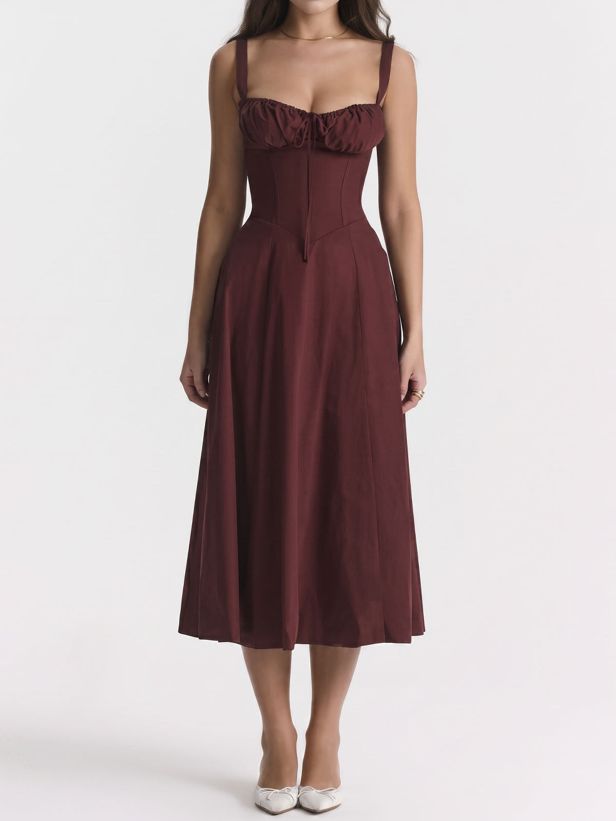 Breezy Tie Front Sweetheart Fit Flare Lace Up Resort Slit Midi Sundress