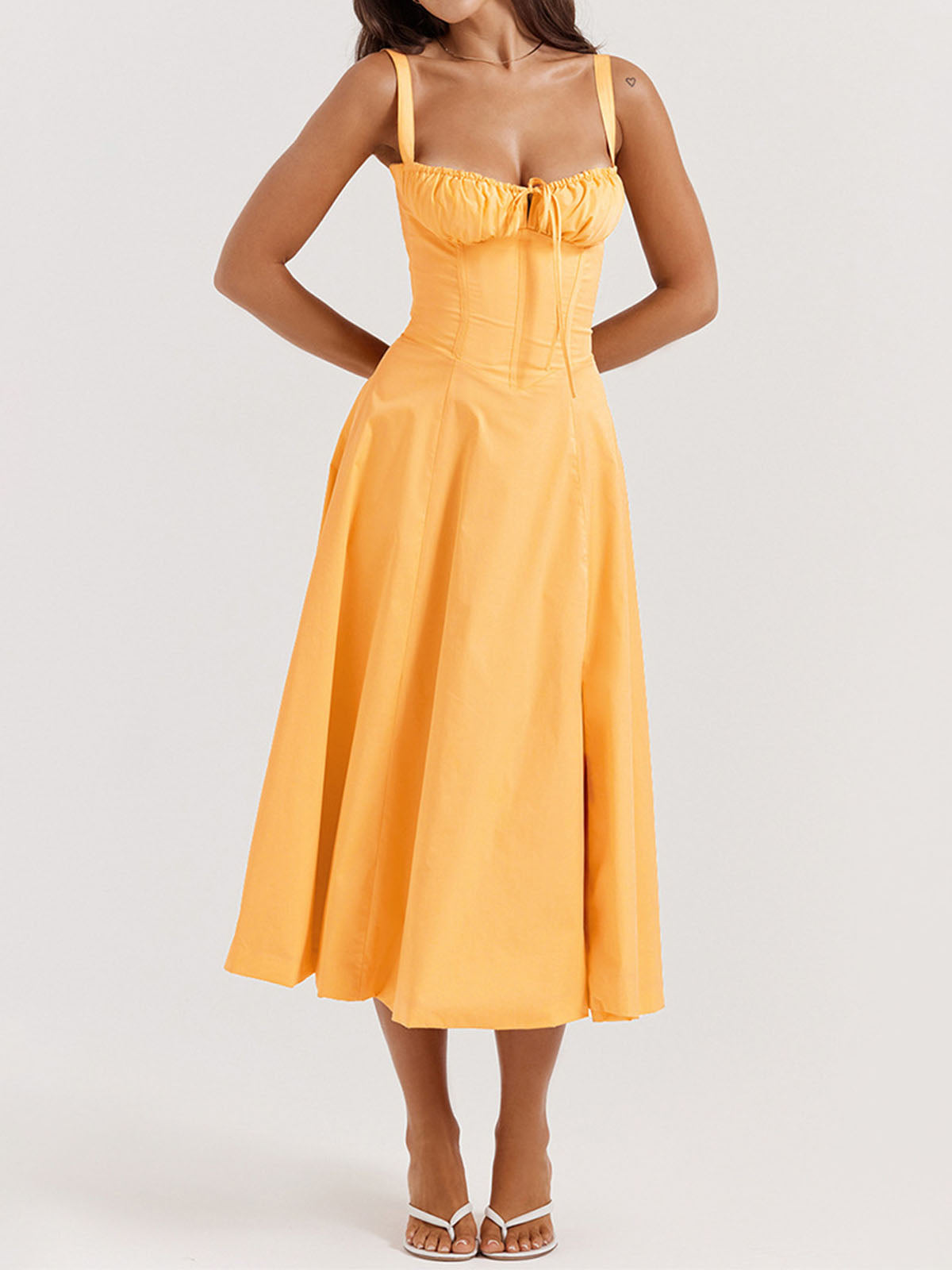 Breezy Tie Front Sweetheart Fit Flare Lace Up Resort Slit Midi Sundress