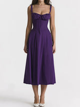Breezy Tie Front Sweetheart Fit Flare Lace Up Resort Slit Midi Sundress