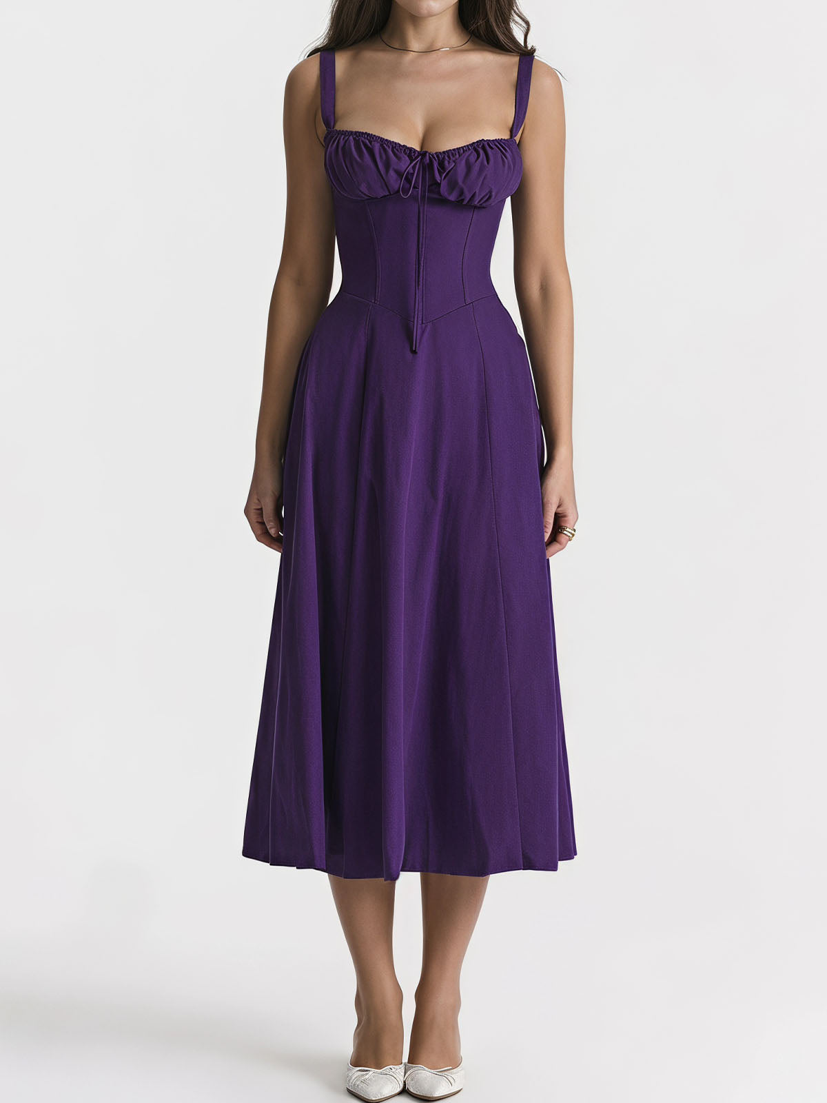 Breezy Tie Front Sweetheart Fit Flare Lace Up Resort Slit Midi Sundress