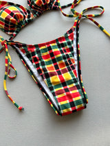 Colorful Gingham Tie Side Cheeky Halter Halter Two Piece Bikini Set