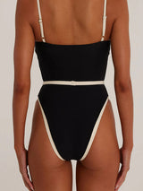 Contrast Block High Cut Cheeky Sexy Balconette One Piece Swimsuit