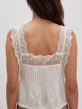 Cute Floral Lace Square Neck Resort Tie Side Crop Pintuck Tank Top