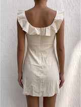 Cute Ruffled Square Neck Keyhole Button A Line Resort Mini Sun Dress