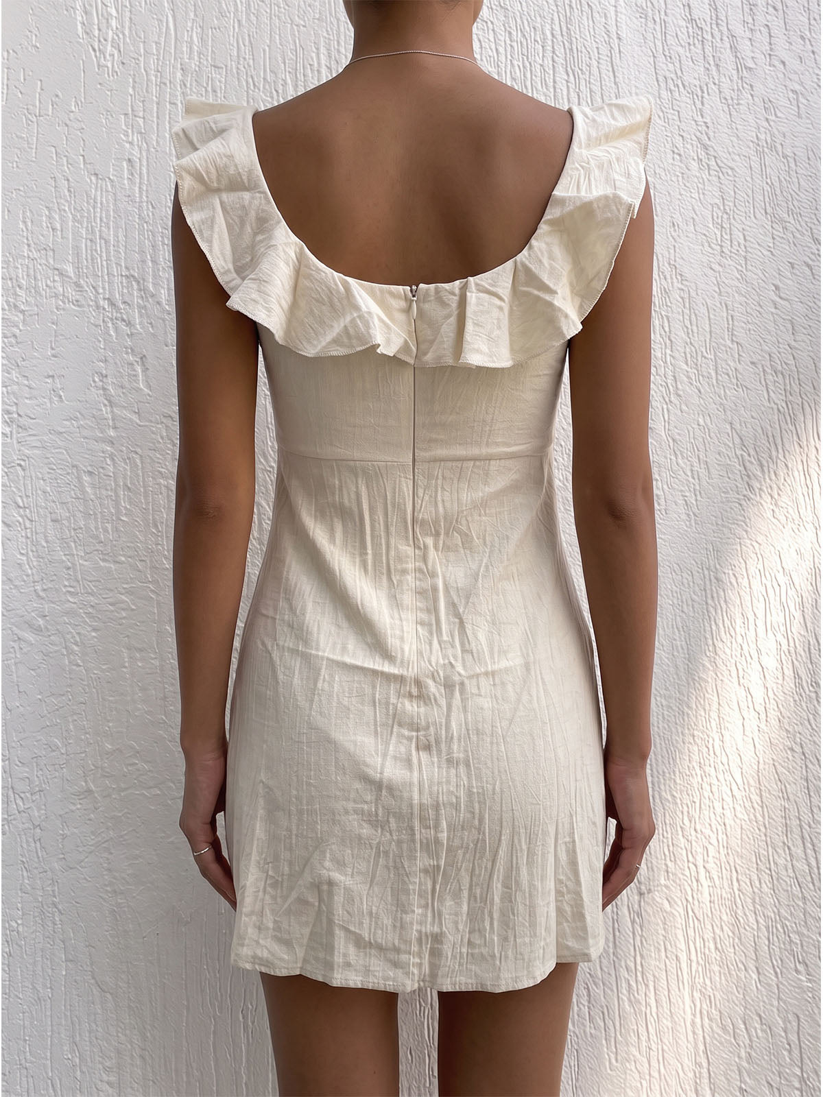 Cute Ruffled Square Neck Keyhole Button A Line Resort Mini Sun Dress