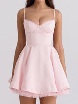 Cute Sweetheart Fit & Flare Tulle Layer Resort Satin Mini Sun Dress