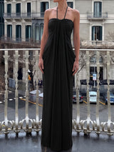 Effortless Chic Halter Tie Column Resort Draped Ruched Maxi Dress
