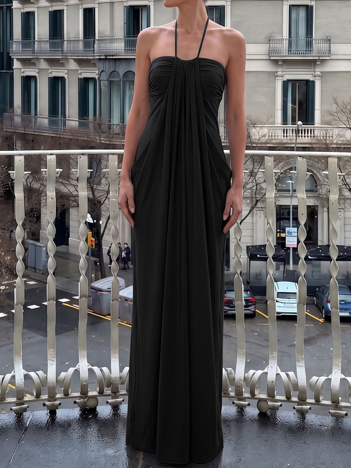 Effortless Chic Halter Tie Column Resort Draped Ruched Maxi Dress