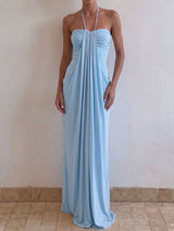 Effortless Chic Halter Tie Column Resort Draped Ruched Maxi Dress