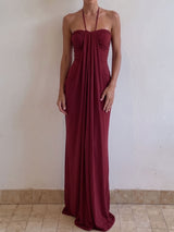 Effortless Chic Halter Tie Column Resort Draped Ruched Maxi Dress