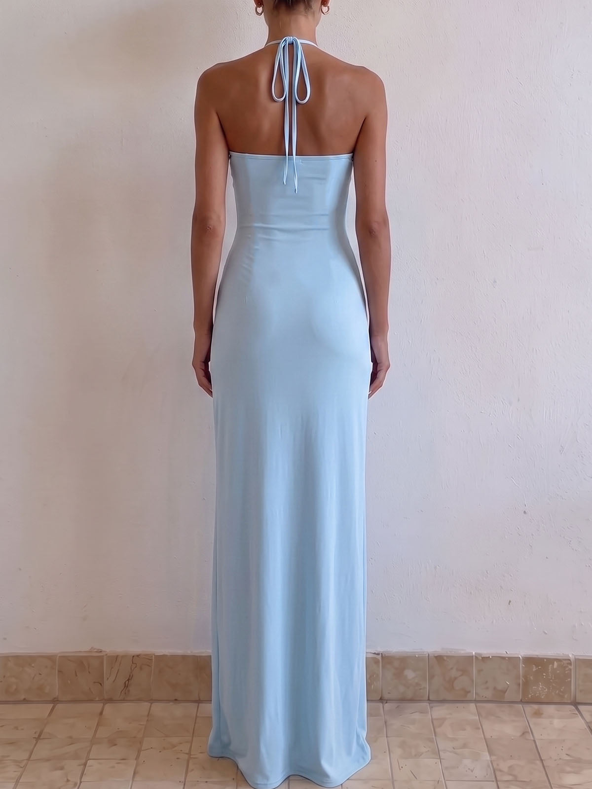 Effortless Chic Halter Tie Column Resort Draped Ruched Maxi Dress