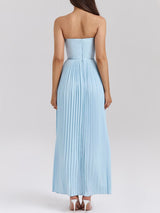 Elegant Bustier Strapless Fit Flare Drop Waist Resort Pleated Midi Dress