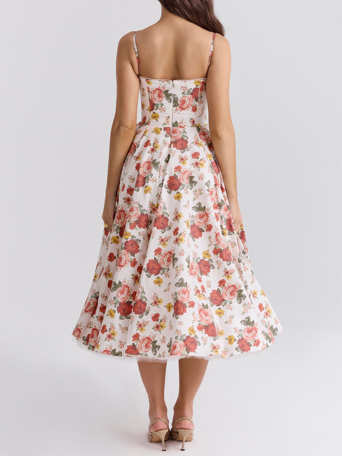 Elegant Sweetheart Fit & Flare Tulle Layer Resort Satin Slip Midi Dress
