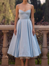 Elegant Sweetheart Fit & Flare Tulle Layer Resort Satin Slip Midi Dress