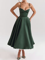 Elegant Sweetheart Fit & Flare Tulle Layer Resort Satin Slip Midi Dress