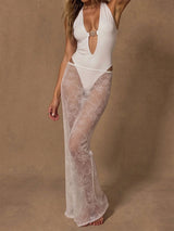 Fishtail Lace Cover Up Sunburst Cutout Deep V Two Piece Swimsuit