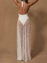 Fishtail Lace Cover Up Sunburst Cutout Deep V Two Piece Swimsuit