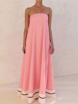 Flowy Border Print Strapless A Line Resort Strapless Maxi Dress
