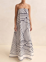 Flowy Border Print Strapless A Line Resort Strapless Maxi Dress