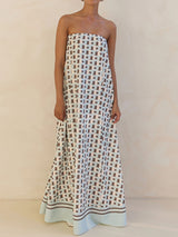 Flowy Border Print Strapless A Line Resort Strapless Maxi Dress
